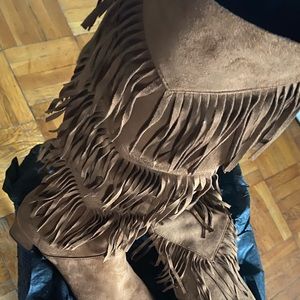 French Blu| Chelsea Cognac Knee High, Fringed boot